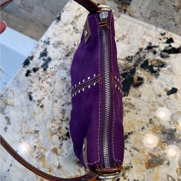 Michael Kors Purple Suede Studded Shoulder Bag - Picture 4 of 9
